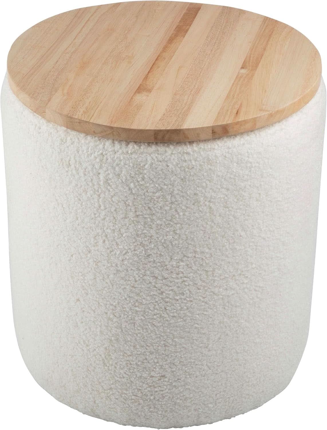 Cream Textured Storage Ottoman Removable Lid Walnut