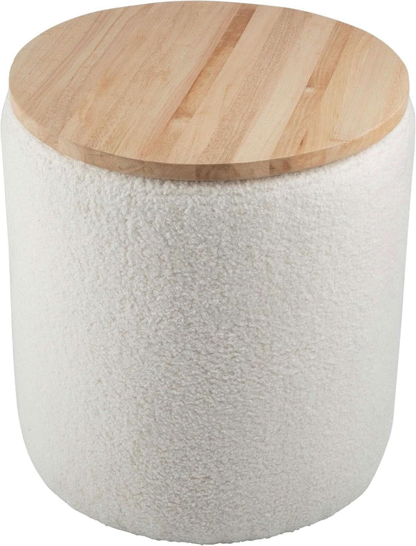 Cream Textured Storage Ottoman Removable Lid Walnut