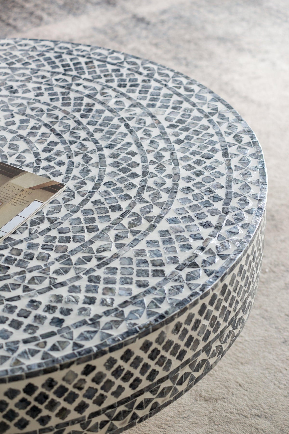 Modern Boho Round Capiz Coffee Table with