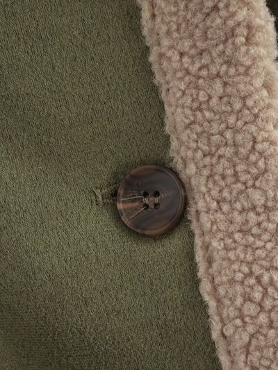Fuzzy Collared Neck Long Sleeve Jacket with Buttoned Closure and Cozy Pockets