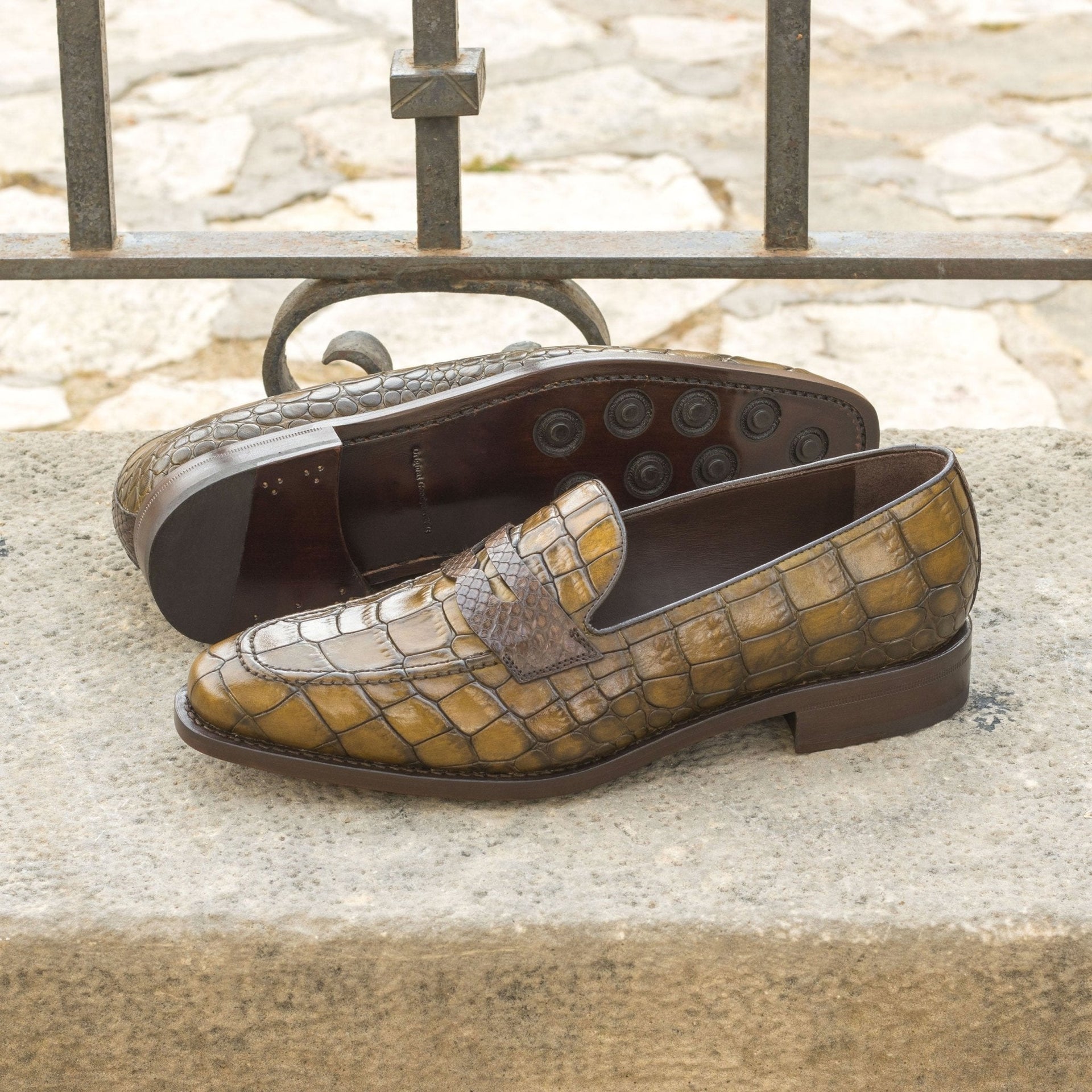 Raman  - Green Crocodile embossed leather loafers for men