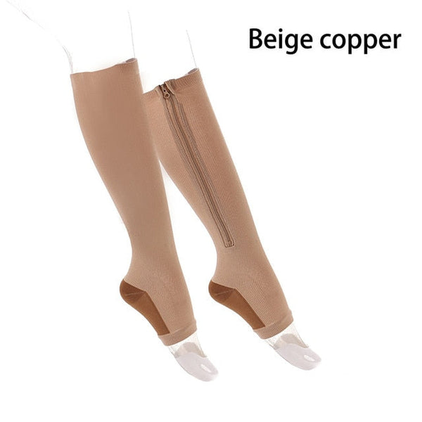 1 Pair Unisex Compression Socks Zipper Leg Support Knee Socks Women Men Open Toe Thin Anti-Fatigue Stretchy Socks Drop shipping - Gifts for You 'n Me