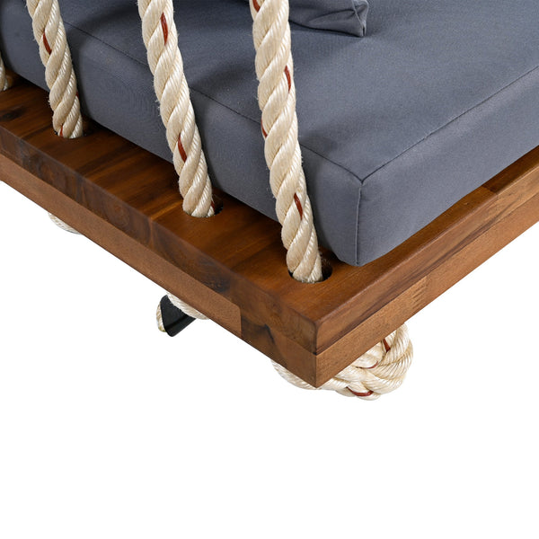 Patio Wooden Swing Chair Hanging Porch Swing Bench with Cushion & Pillows