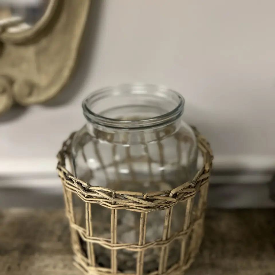 Wicker Basket with Glass Canister