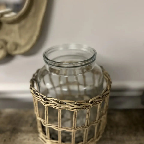 Wicker Basket with Glass Canister