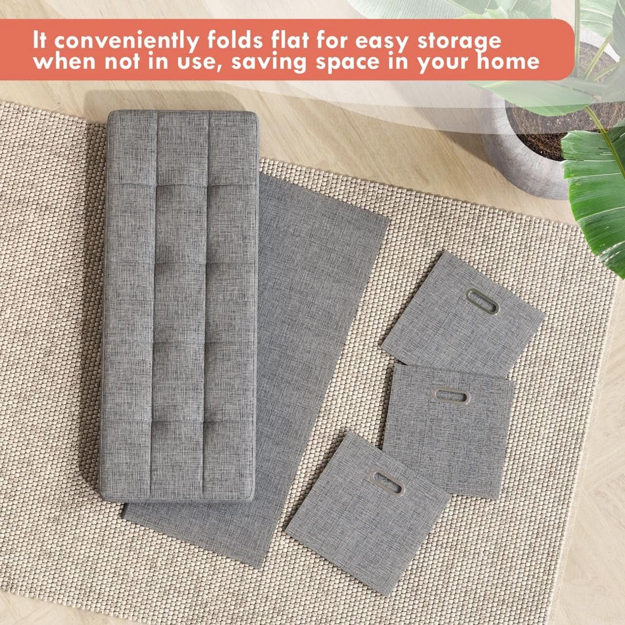 Oversized Forty Inch Gray Storage Ottoman With Drawers
