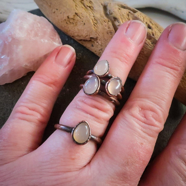 Copper Pink Chalcedony Ring - Soft Love Energy | By Blackbird & Sage