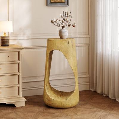 Hollow Design End Table with Wood Like Texture, and Natural Color