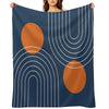 Mid Century Modern Geometric 83 in Navy Blue And Burnt Orange (Rainbow And Sun Abstraction) Lightweight Throw Blanket