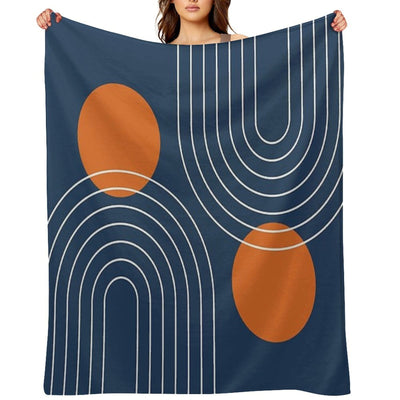 Mid Century Modern Geometric 83 in Navy Blue And Burnt Orange (Rainbow And Sun Abstraction) Lightweight Throw Blanket