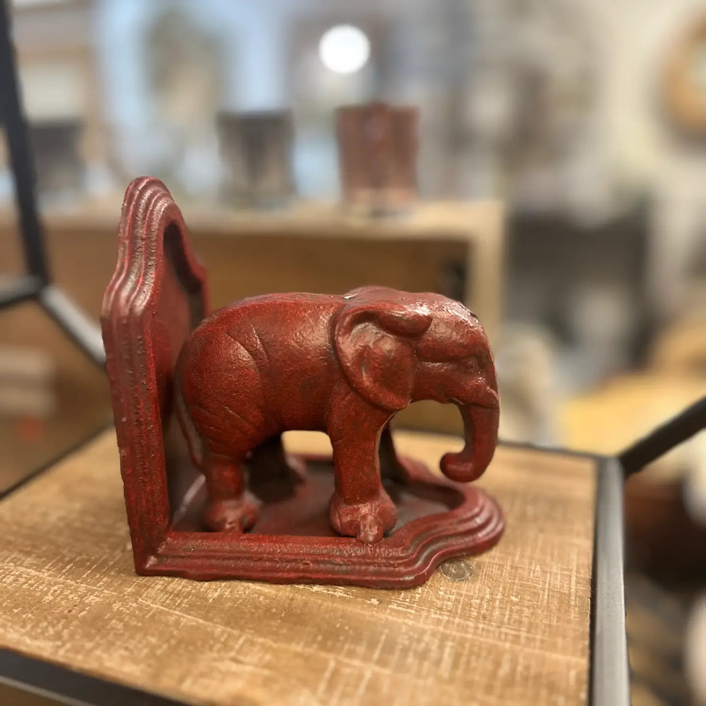 Cast Iron Elephant Bookend in Antiqued Red Finish