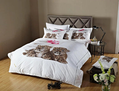 Dolce Mela 100% Cotton 6 Piece Animal Print Bedding Duvet Cover Sheet Set - Baby Leopards and Flowers Print
