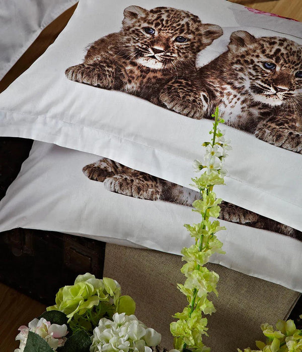 Dolce Mela 100% Cotton 6 Piece Animal Print Bedding Duvet Cover Sheet Set - Baby Leopards and Flowers Print - Gifts for You 'n Me