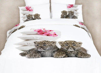 Dolce Mela 100% Cotton 6 Piece Animal Print Bedding Duvet Cover Sheet Set - Baby Leopards and Flowers Print