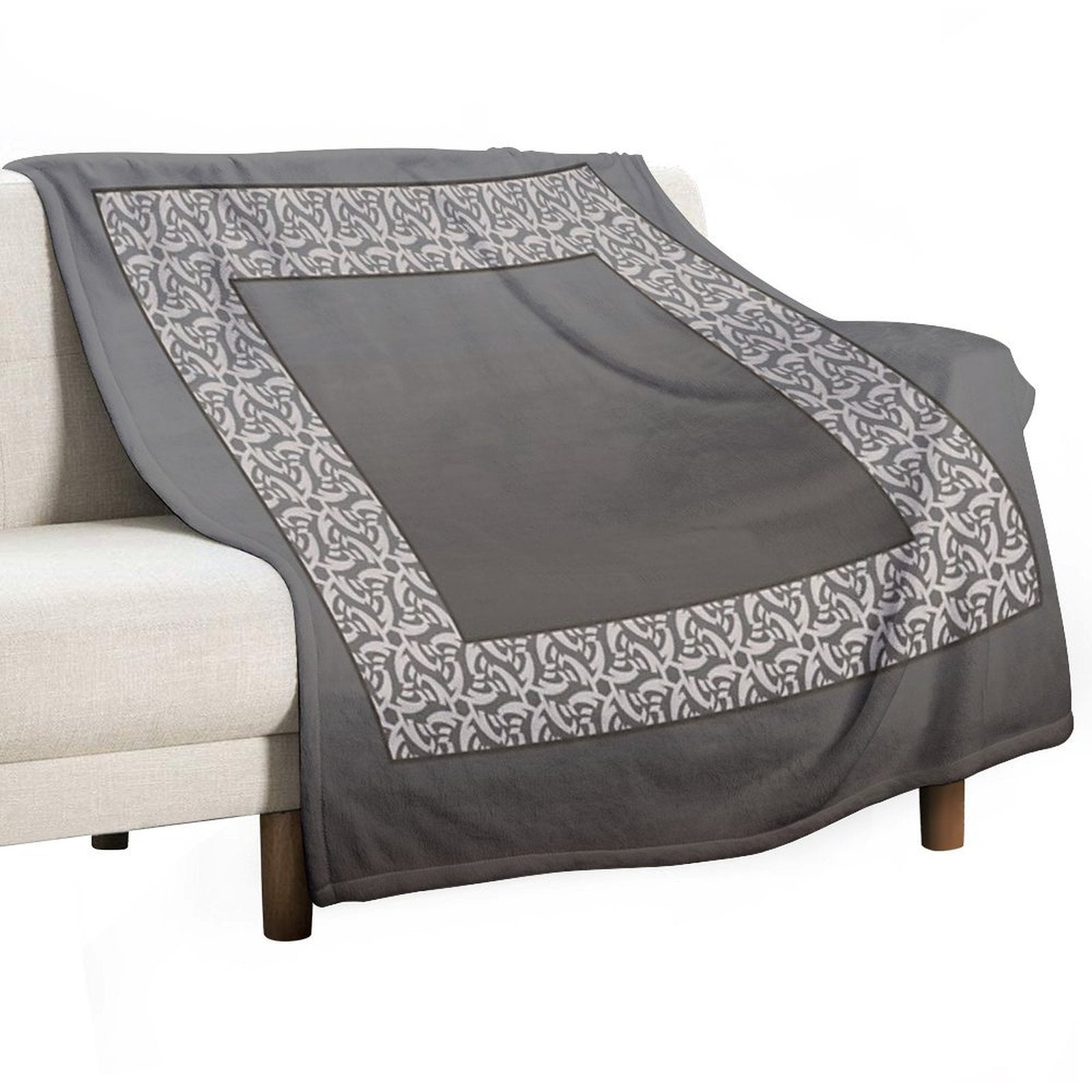 Gradient Taupe with A Cool Cream Lace Border Wrinkle-free Throw Blanket