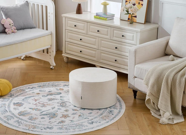 Twenty Two Inch Beige Ottoman Pouf With Ultra Premium Foam