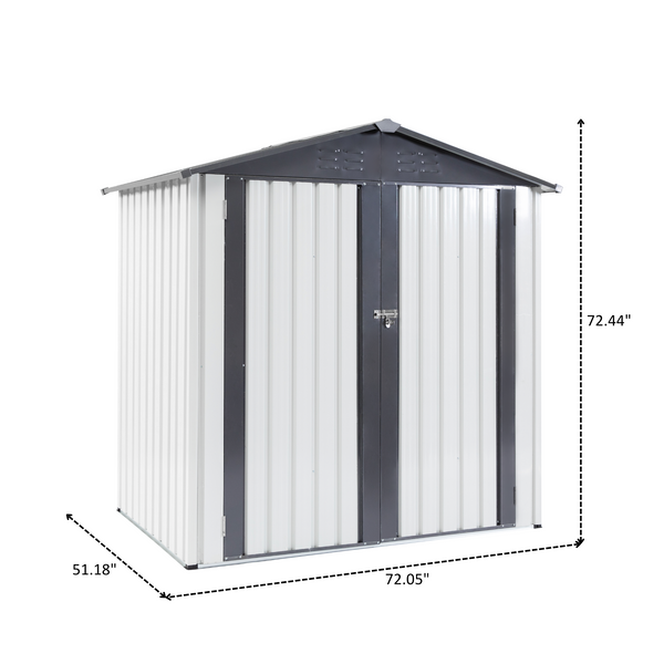 XWT014 Garden Metal Storage Shed Gray White 6x4x6ft outdoor storing tools Rainproof Hinge door version - Gifts for You 'n Me