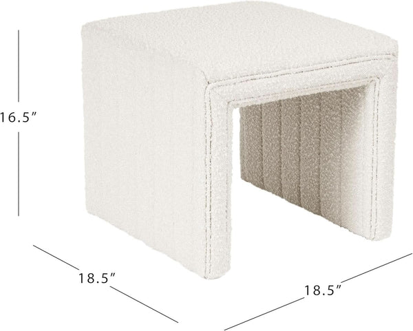 Cream Soft Boucle Upholstered Ottoman Footrest 18 Inches