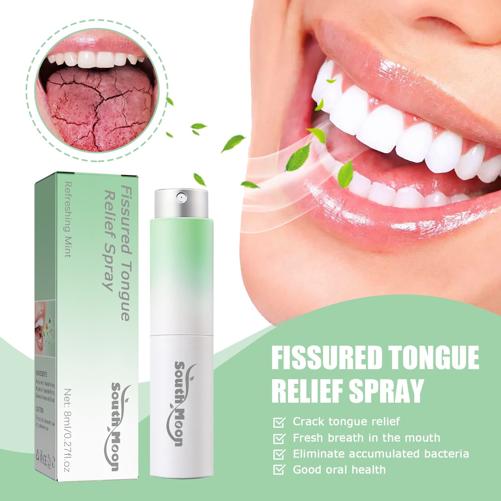 Fissured Tongue Relief Spray, Relieve Cracked Tongue And Fresh Breath Deodorizer Mouth Spray