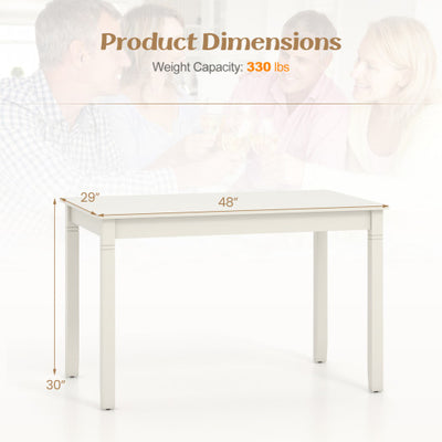48-Inch Wooden Dining Table for 4 People Rectangular Kitchen Table with Rubber Wood Legs-Cream White