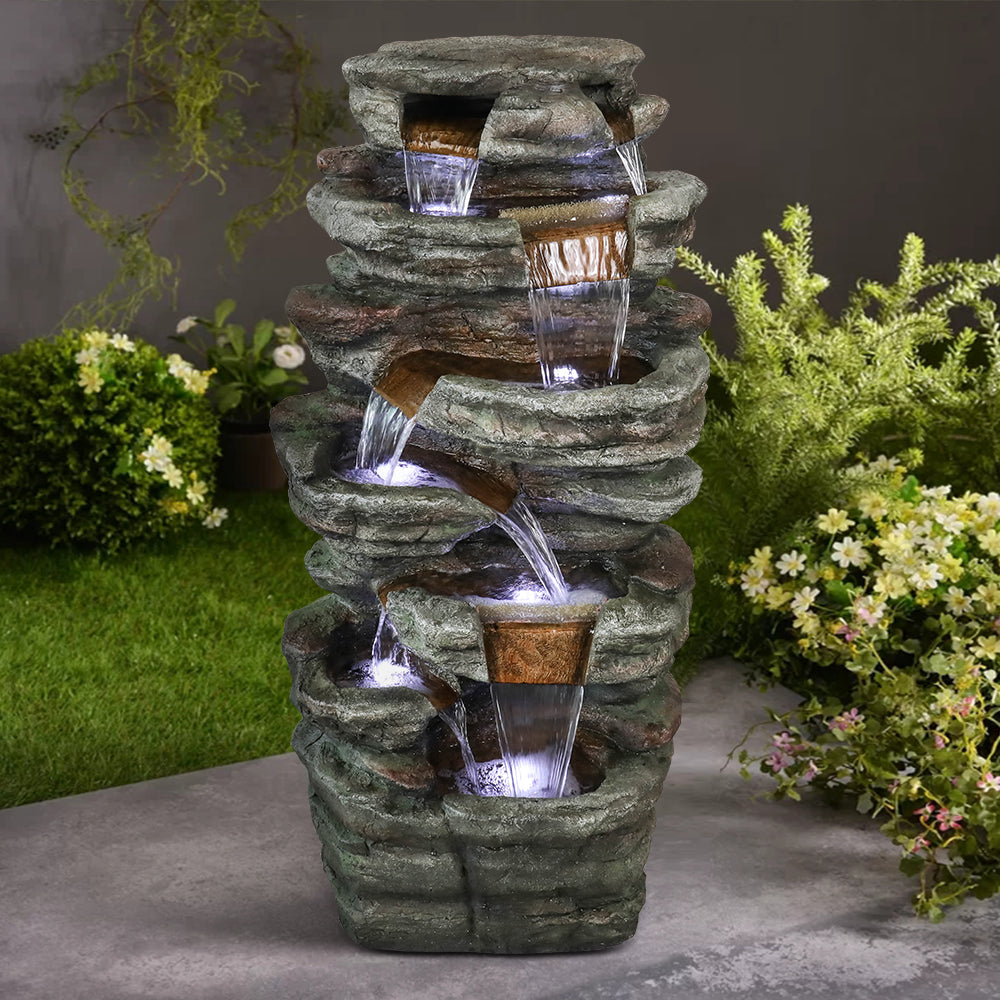 Resin Serpentine Slate Column Cascading Outdoor Fountain