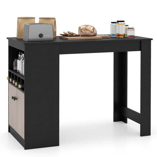 48 Inch Bar Table with Storage Cabinet and Wine Rack-Black