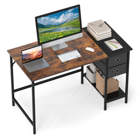 48 Inch Computer Desk with 2 Fabric Drawers Industrial Home Office Desk-Rustic Brown