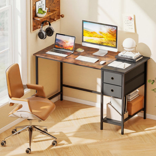 48 Inch Computer Desk with 2 Fabric Drawers Industrial Home Office Desk-Rustic Brown