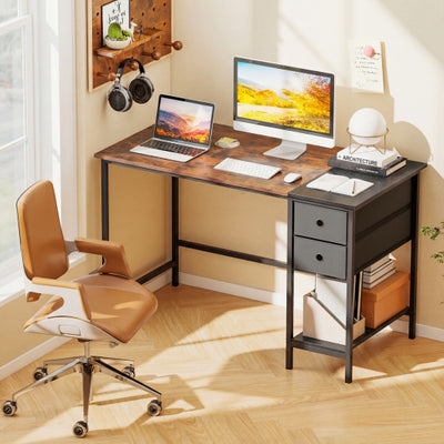 48 Inch Computer Desk with 2 Fabric Drawers Industrial Home Office Desk-Rustic Brown