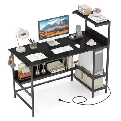 48 Inch Computer Desk with Power Outlets and Storage Shelves-Black