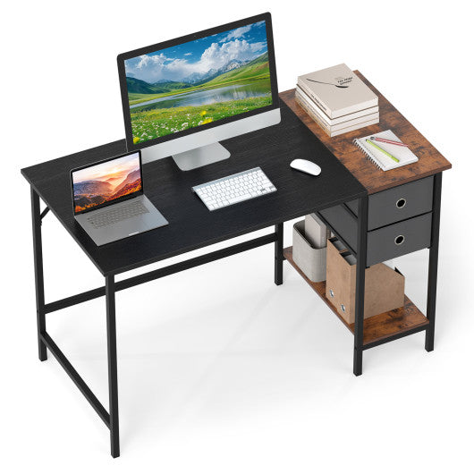 48 Inch Computer Desk with 2 Fabric Drawers Industrial Home Office Desk-Black