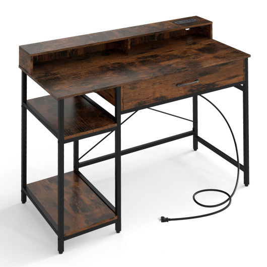 48 Inch Computer Desk with Monitor Stand Drawer and Shelves-Rustic Brown