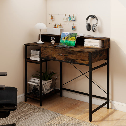 48 Inch Computer Desk with Monitor Stand Drawer and Shelves-Rustic Brown
