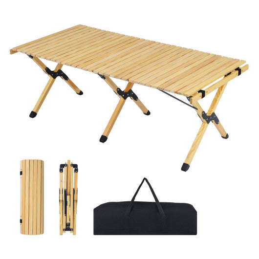 48 Inch Folding Camping Table with Carry Bag for Backyard-Natural