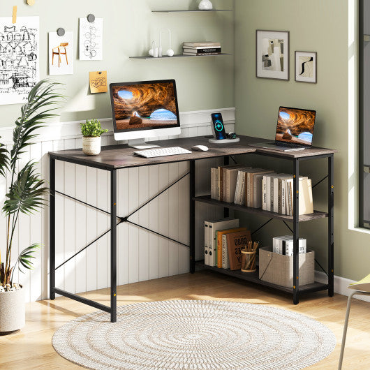 48 Inch Reversible L Shaped Computer Desk with Adjustable Shelf-Gray
