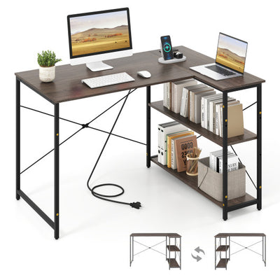48 Inch Reversible L Shaped Computer Desk with Adjustable Shelf-Gray