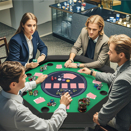 48 Inches Foldable Poker Table with Padded Rails and Cup Holders-Green