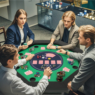 48 Inches Foldable Poker Table with Padded Rails and Cup Holders-Green