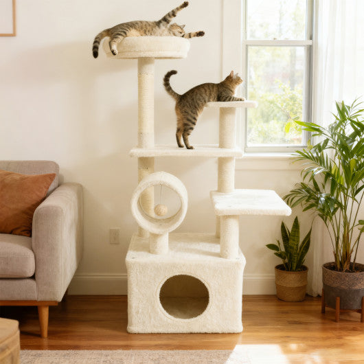 48 Inches Tall Cat Tree Multi-Level Kitten Tower with Large Condo Padded Top Perch-Beige