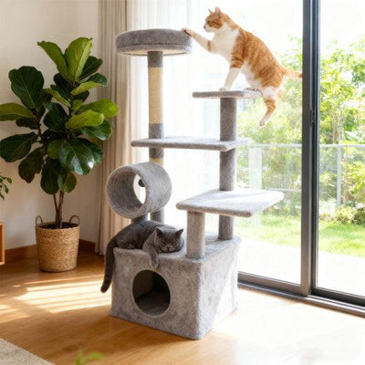 48 Inches Tall Cat Tree Multi-Level Kitten Tower with Large Condo Padded Top Perch-Light Gray