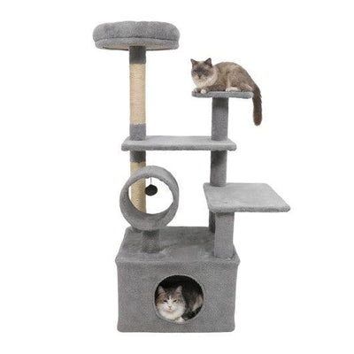 48 Inches Tall Cat Tree Multi-Level Kitten Tower with Large Condo Padded Top Perch-Light Gray