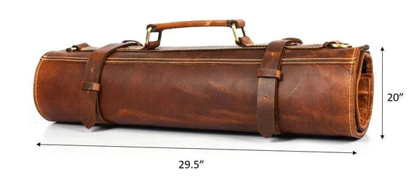 Aurora Leather Knife Roll 10 Slot - Stress Brown - Gifts for You 'n Me