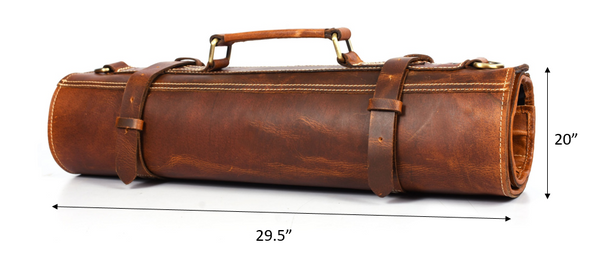 Aurora Leather Knife Roll 10 Slot - Stress Brown