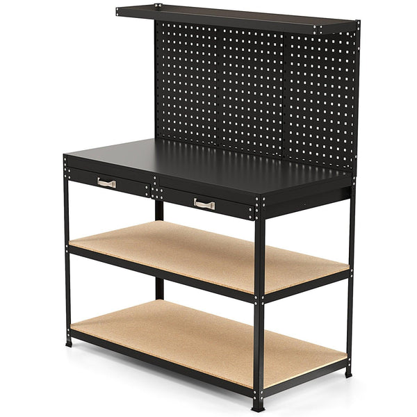 48 x 24 Inch Workbench Work Table with 3 PCs Pegboard Drawer and Shelves-Black