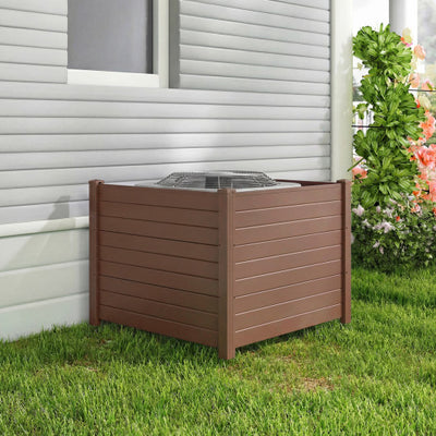 48 x 38 Inch Air Conditioner Fence 3 Panels with Metal Ground Stakes for Patio Backyard-Brown