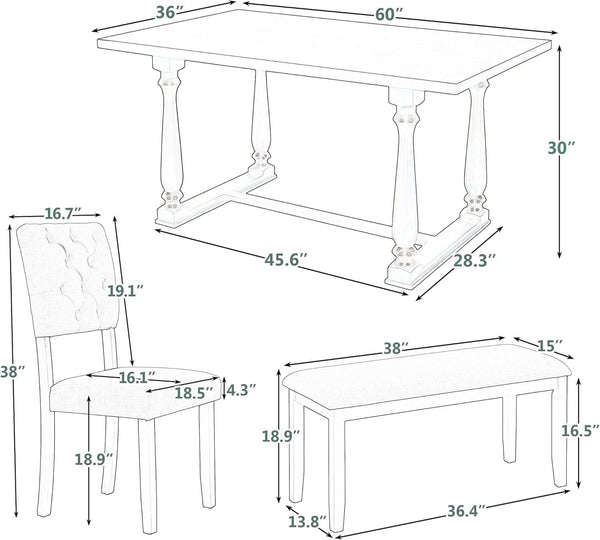 Six Person Premium Solid Wood Dining Table Set Bench