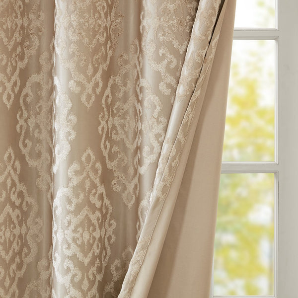 Mirage Knitted Jacquard Damask Total Blackout Grommet Top Curtain Panel by SunSmart - Gifts for You 'n Me
