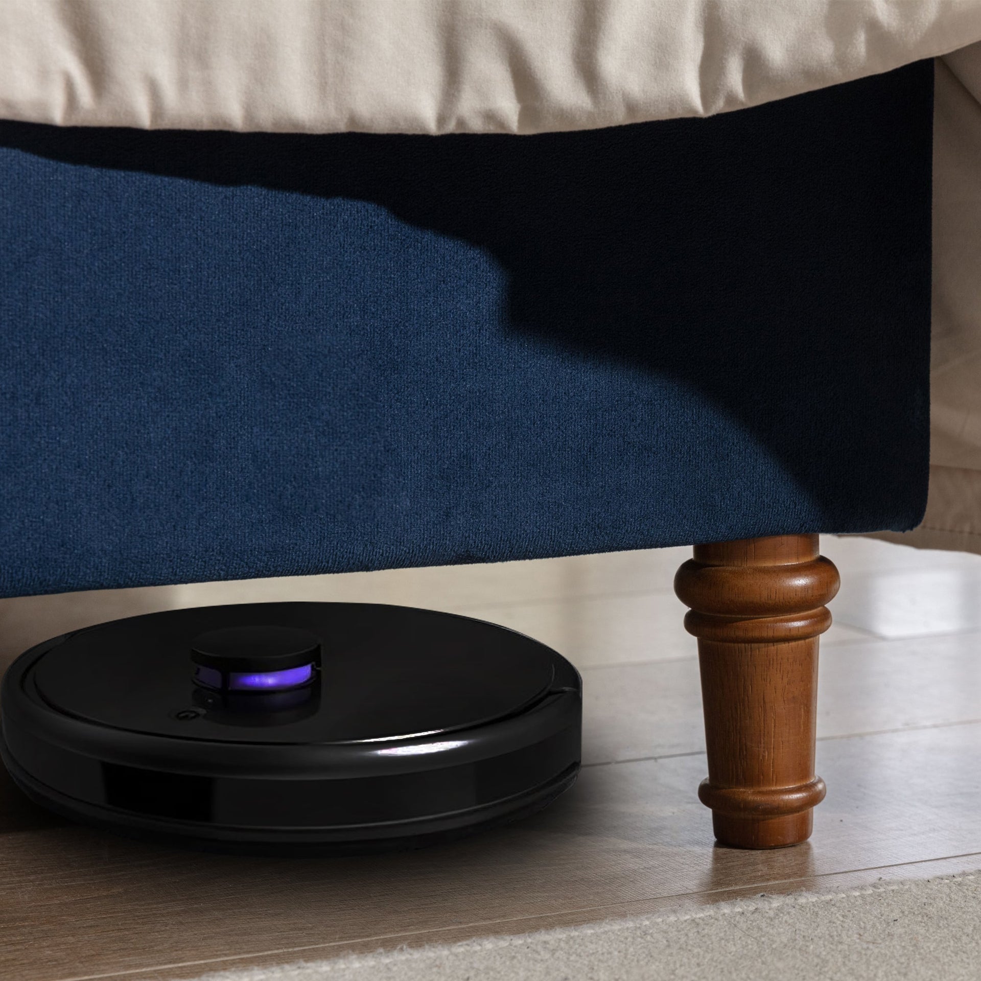 Peyton Upholstered Queen Bed with 54' High Headboard and Traditional Buttoned Tufting in Blue Velvet BLAKHOM