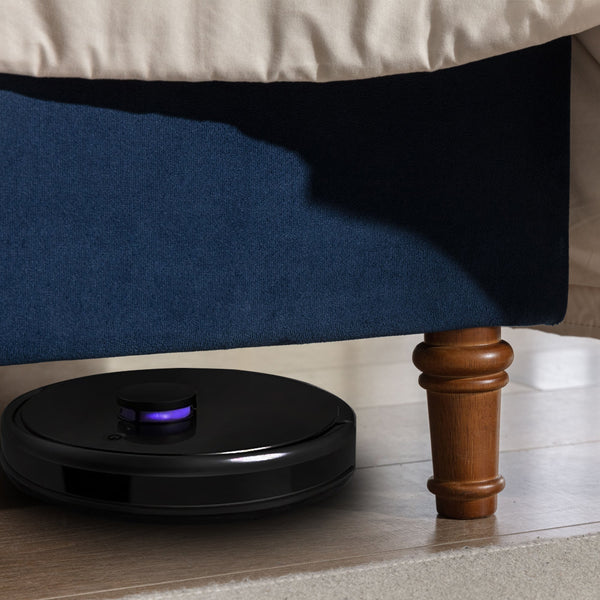 Peyton Upholstered Queen Bed with 54' High Headboard and Traditional Buttoned Tufting in Blue Velvet BLAKHOM