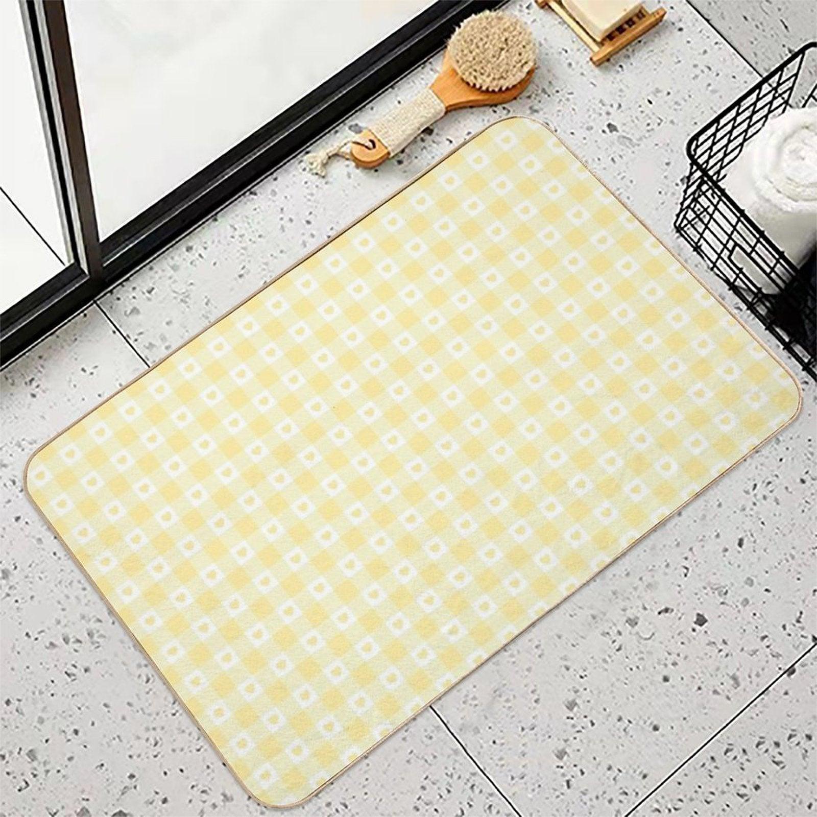Yellow Heart Gingham Checkered Pattern  Non-Slip Bath Mat